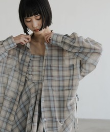 LOWRYS FARM | シアーチェックシャツロング 647623(シャツ/ブラウス)