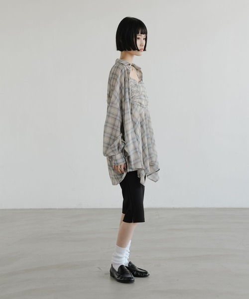 LOWRYS FARM(ローリーズファーム)の「シアーチェックシャツロング 647623(シャツ/ブラウス・レディース・ブルー/ブラウン/ベージュ・FREE)」の18枚目の写真