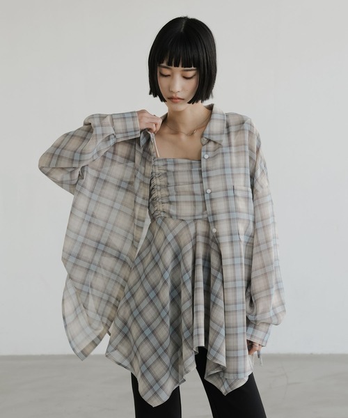 LOWRYS FARM(ローリーズファーム)の「シアーチェックシャツロング 647623(シャツ/ブラウス・レディース・ブルー/ブラウン/ベージュ・FREE)」の12枚目の写真