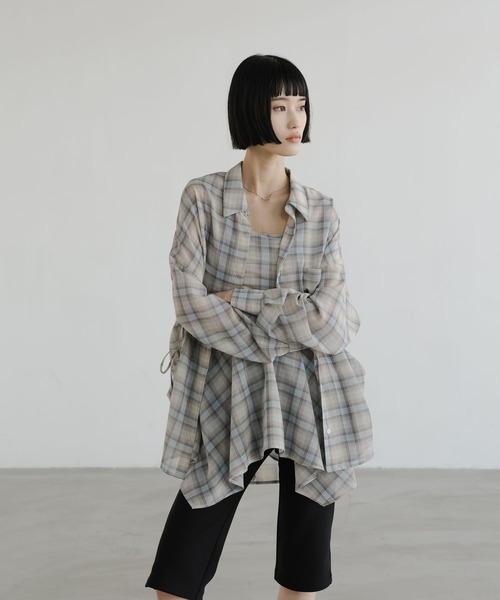 LOWRYS FARM(ローリーズファーム)の「シアーチェックシャツロング 647623(シャツ/ブラウス・レディース・ブルー/ブラウン/ベージュ・FREE)」の13枚目の写真