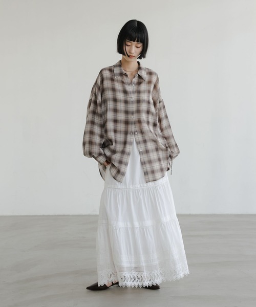 LOWRYS FARM(ローリーズファーム)の「シアーチェックシャツロング 647623(シャツ/ブラウス・レディース・ブルー/ブラウン/ベージュ・FREE)」の14枚目の写真