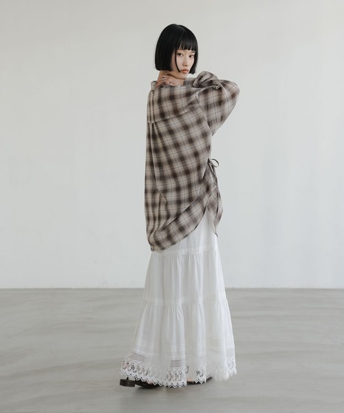 LOWRYS FARM(ローリーズファーム)の「シアーチェックシャツロング 647623(シャツ/ブラウス・レディース・ブルー/ブラウン/ベージュ・FREE)」の16枚目の写真