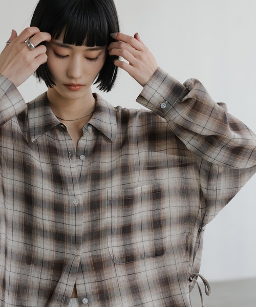 LOWRYS FARM(ローリーズファーム)の「シアーチェックシャツロング 647623(シャツ/ブラウス・レディース・ブルー/ブラウン/ベージュ・FREE)」の5枚目の写真