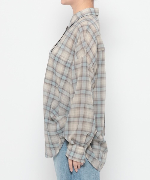 LOWRYS FARM(ローリーズファーム)の「シアーチェックシャツロング 647623(シャツ/ブラウス・レディース・ブルー/ブラウン/ベージュ・FREE)」の7枚目の写真