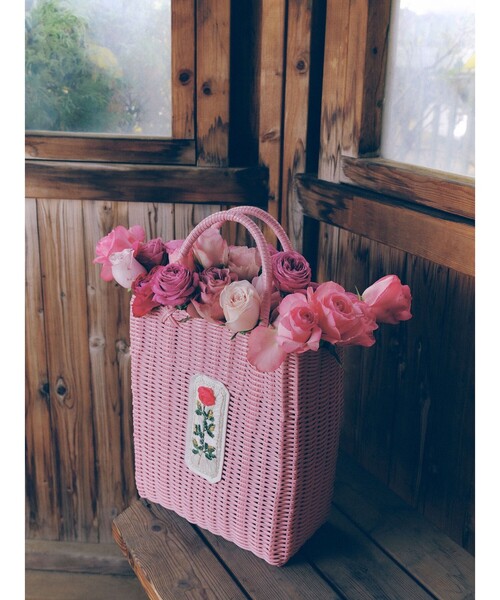 rady フラワー　ピンク　かごバッグ 華やかお花のフラワーカゴバッグ〜ピンクカラー（Sサイズ） かごバッグ