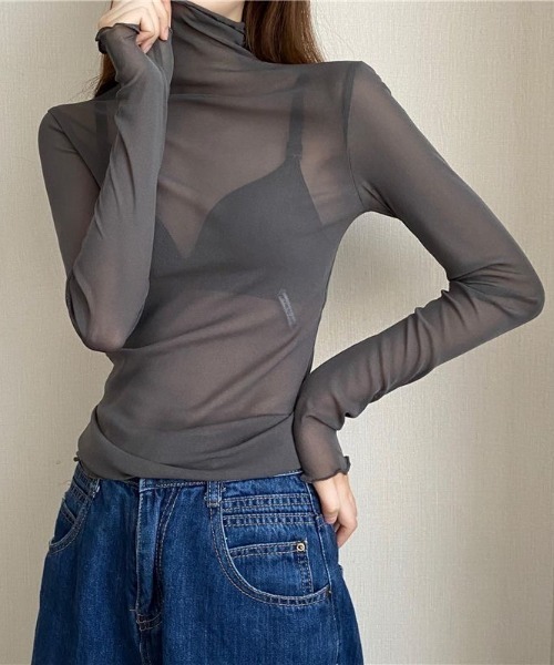 Beststore(ベストストア)の「トップス シアーブラウス 透け感タートル(シャツ/ブラウス・レディース・ライトブラウン/ブラック/グレー/ホワイト/ライトベージュ・FREE)」の21枚目の写真