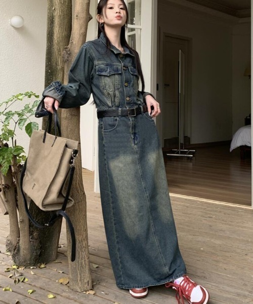 semplice（センプリチェ）の「デニム ロングシャツワンピース（ワンピース・レディース・ブルー・M/S）」の8枚目の写真