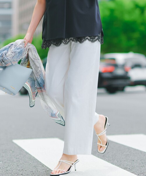 セール】リネンレーヨンストレッチ ワイドパンツ（その他パンツ）｜23