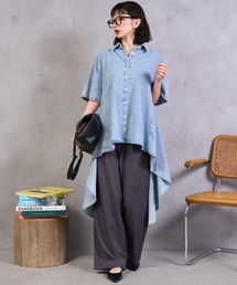 イレギュラーヘム デニムロングシャツ