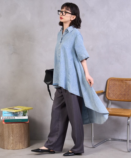 A.D.C.L.（エーディーシーエル）の「イレギュラーヘム デニムロングシャツ（シャツ/ブラウス・レディース・ブルー/サックスブルー・M/L）」の6枚目の写真
