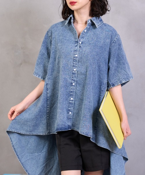 A.D.C.L.（エーディーシーエル）の「イレギュラーヘム デニムロングシャツ（シャツ/ブラウス・レディース・ブルー/サックスブルー・M/L）」の19枚目の写真