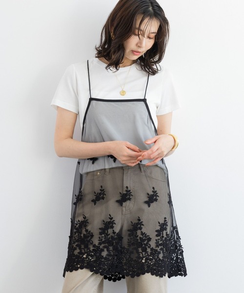 BARNYARDSTORM（バンヤードストーム）の「BARNYARDSTORM / レースシアーキャミソール（キャミソール・レディース・ホワイト/ブラック・FREE）」の2枚目の写真