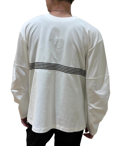 COOK JEANS(クックジーンズ)の「2WAYテープTシャツ(Tシャツ/カットソー・メンズ・バーガンディー/ブラック/ホワイト・LARGE/MEDIUM)」の2枚目の写真
