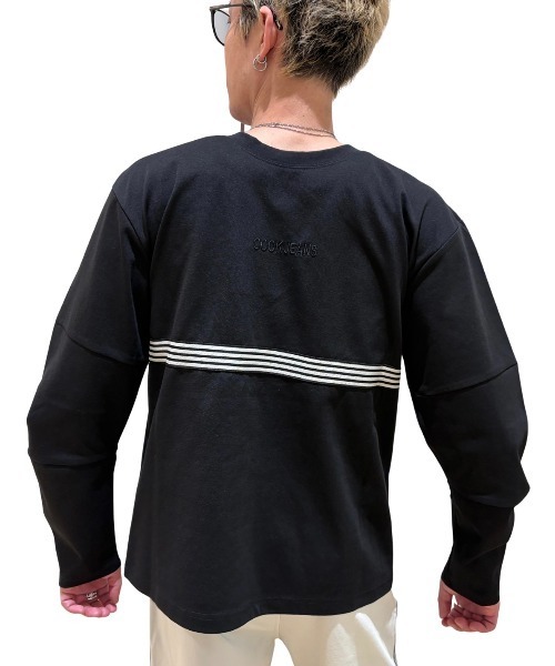 COOK JEANS(クックジーンズ)の「2WAYテープTシャツ(Tシャツ/カットソー・メンズ・バーガンディー/ブラック/ホワイト・LARGE/MEDIUM)」の1枚目の写真