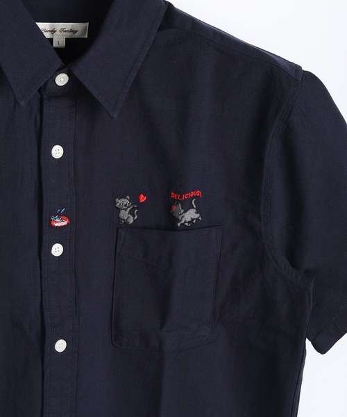 WESTSEA(ウエストシー)の「パナマシャツ 半袖 ワンポイント刺繍 綿100% レギュラーシルエット 犬 猫 ペンギン アニマル(シャツ/ブラウス・メンズ・ネイビー系/ホワイト系その他2/ネイビー/ネイビー系1/ホワイト/ホワイト系その他・M/L/XL)」の5枚目の写真