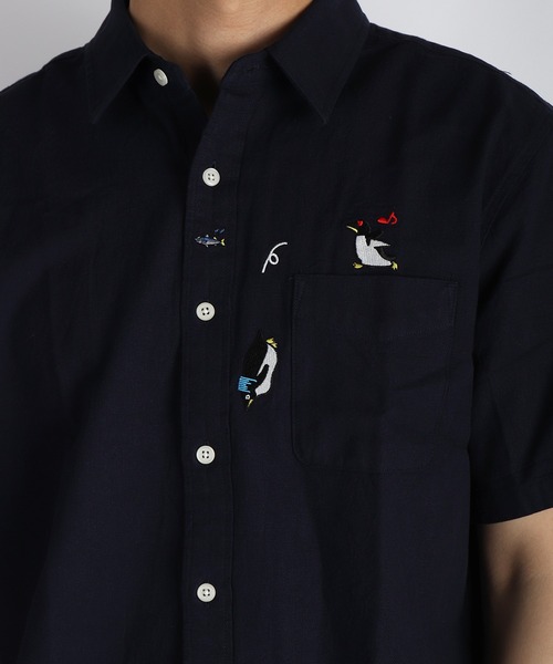 WESTSEA(ウエストシー)の「パナマシャツ 半袖 ワンポイント刺繍 綿100% レギュラーシルエット 犬 猫 ペンギン アニマル(シャツ/ブラウス・メンズ・ネイビー系/ホワイト系その他2/ネイビー/ネイビー系1/ホワイト/ホワイト系その他・M/L/XL)」の6枚目の写真