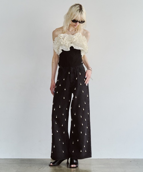 JOSE MOON（ジョゼムーン）の「BOUQUET FRILL TOPS/ブーケフリルトップス（その他トップス・レディース・その他/ブラック/ホワイト・FREE）」の7枚目の写真