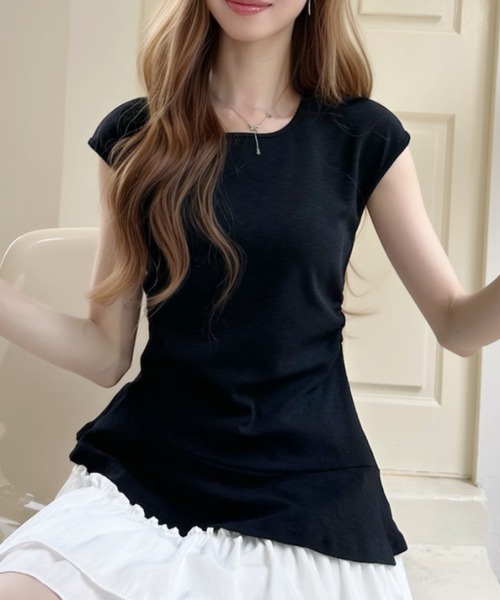 Ada.(エイダ)の「サイドギャザー ペプラム付き フレンチスリーブカットソー(Tシャツ/カットソー・レディース・ブラック/ブラウン/ホワイト・FREE)」の10枚目の写真
