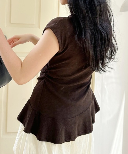 Ada.(エイダ)の「サイドギャザー ペプラム付き フレンチスリーブカットソー(Tシャツ/カットソー・レディース・ブラック/ブラウン/ホワイト・FREE)」の20枚目の写真