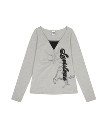 EL ROSETTE SHIRRING TEE(GRAY)（Tシャツ/カットソー）｜LUVISTRUE