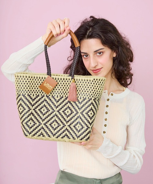 WOVEN(ウーヴン)の「WOVEN (ウーヴン) /エブリデイトート メキシコ製 メルカドバッグ かごバッグ レザーハンドル スモール(かごバッグ・レディース・ブラック/ブラウン/クリーム/ブラック系その他/ベージュ系その他・FREE)」の14枚目の写真
