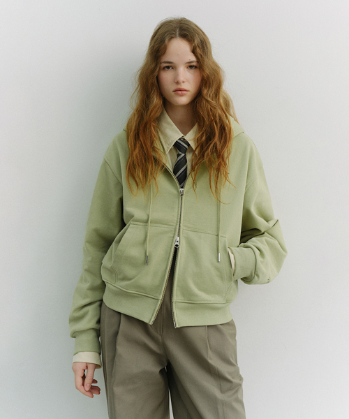 UNISEX укорочённая худи на молнии_UDTS6A101_OLIVE