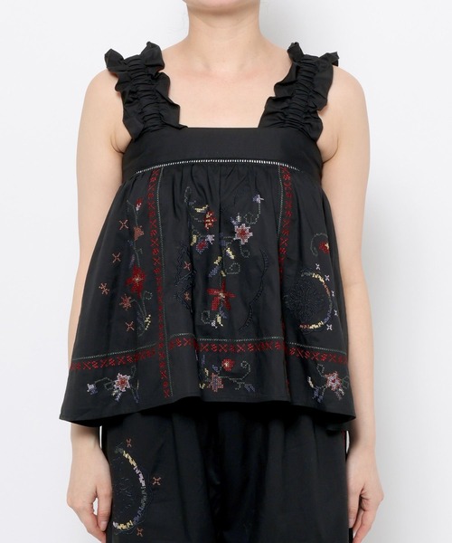 mysty woman(ミスティウーマン)の「レトロ花刺繍ノースリブラウス 759302(シャツ/ブラウス・レディース・ブラック/オフホワイト・FREE)」の14枚目の写真