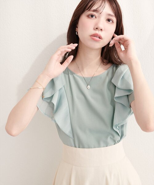 natural couture(ナチュラルクチュール)の「ショルダーリボンブラウス(シャツ/ブラウス・レディース・グリーン/ネイビー/イエロー/オフホワイト・FREE)」の3枚目の写真