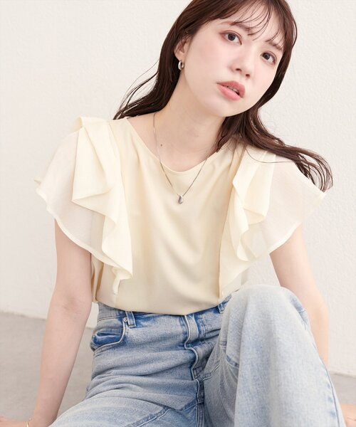 natural couture(ナチュラルクチュール)の「ショルダーリボンブラウス(シャツ/ブラウス・レディース・グリーン/ネイビー/イエロー/オフホワイト・FREE)」の10枚目の写真