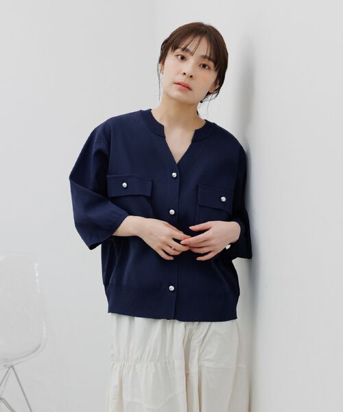 RETRO GIRL(レトロガール)の「スキッパーメタル釦カーデ(ニット/セーター・レディース・レッド/イエロー/オフホワイト/ブルー・FREE)」の5枚目の写真