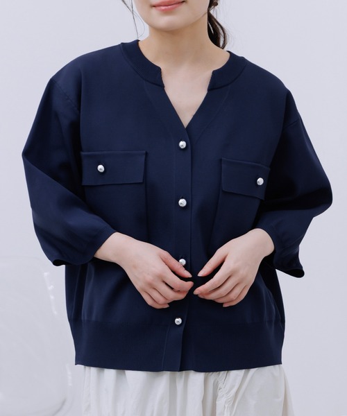 RETRO GIRL(レトロガール)の「スキッパーメタル釦カーデ(ニット/セーター・レディース・レッド/イエロー/オフホワイト/ブルー・FREE)」の3枚目の写真
