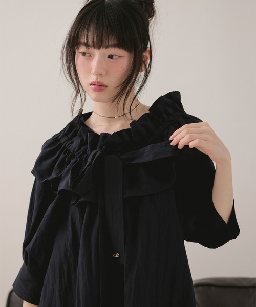 セール】2way frill ribbon blouse / 2wayフリルリボンブラウス