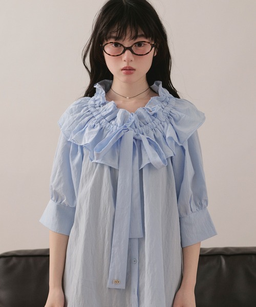 loin nuit(ロワンニュイ)の「2way frill ribbon blouse / 2wayフリルリボンブラウス(シャツ/ブラウス・レディース・イエロー/ネイビー/ライトブルー・FREE)」の18枚目の写真