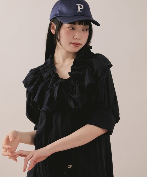 loin nuit(ロワンニュイ)の「2way frill ribbon blouse / 2wayフリルリボンブラウス(シャツ/ブラウス・レディース・イエロー/ネイビー/ライトブルー・FREE)」の14枚目の写真