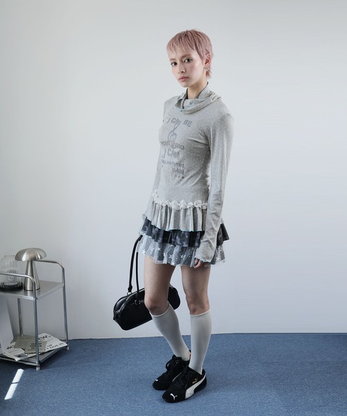 Ulysses(ユリシス)の「ドットプリントフリルヘムハイネックトップス(Tシャツ/カットソー・レディース・グレー・S/M)」の21枚目の写真