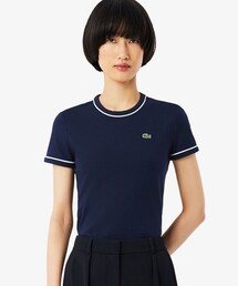 レーヨンブレンドトリム 配色ライン半袖Tシャツ