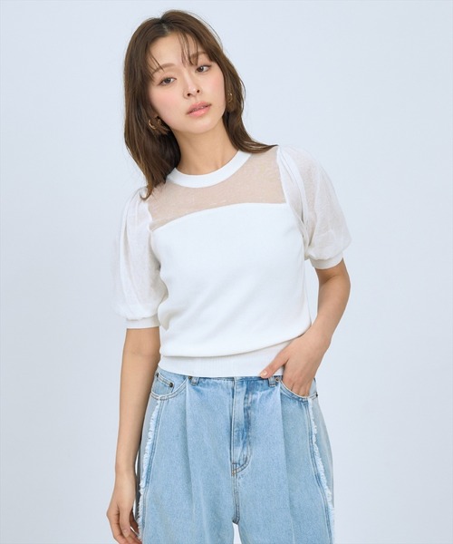 AND COUTURE（アンドクチュール）の「シアーニットクルーネックプルオーバー（ニット/セーター・レディース・ホワイト/ブラック/サックスブルー/クリーム・FREE）」の15枚目の写真
