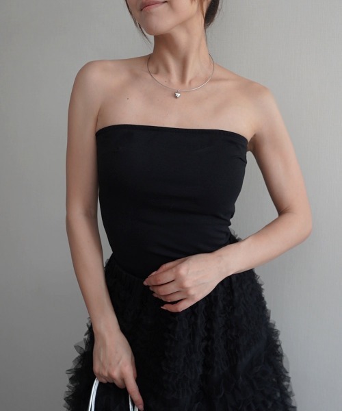 Rashik(ラシク)の「【Rashik】カップ付きチューブトップ インナー パッド付き 肩 紐なし ベアトップ(チューブトップ・レディース・ホワイト/カーキ/ブラック/グレー・FREE)」の3枚目の写真
