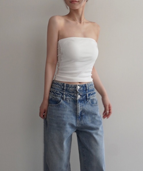 Rashik(ラシク)の「【Rashik】カップ付きチューブトップ インナー パッド付き 肩 紐なし ベアトップ(チューブトップ・レディース・ホワイト/カーキ/ブラック/グレー・FREE)」の5枚目の写真