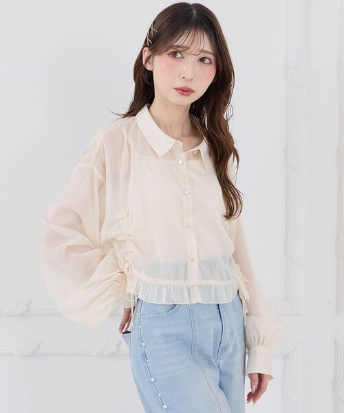 MAJESTIC LEGON(マジェスティックレゴン)の「インナー付きドロストシアーブラウス(シャツ/ブラウス・レディース・ミント/ピンク/アイボリー/ブルー・MEDIUM)」の1枚目の写真