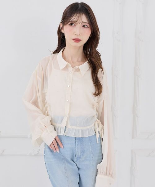MAJESTIC LEGON(マジェスティックレゴン)の「インナー付きドロストシアーブラウス(シャツ/ブラウス・レディース・ミント/ピンク/アイボリー/ブルー・MEDIUM)」の9枚目の写真