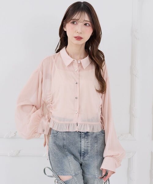 MAJESTIC LEGON(マジェスティックレゴン)の「インナー付きドロストシアーブラウス(シャツ/ブラウス・レディース・ミント/ピンク/アイボリー/ブルー・MEDIUM)」の13枚目の写真