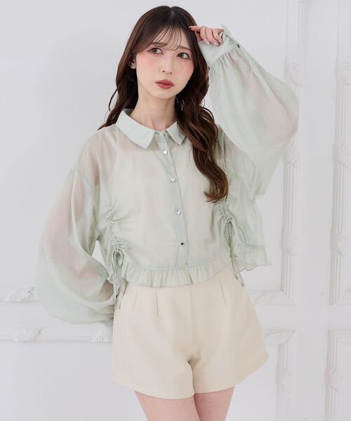 MAJESTIC LEGON(マジェスティックレゴン)の「インナー付きドロストシアーブラウス(シャツ/ブラウス・レディース・ミント/ピンク/アイボリー/ブルー・MEDIUM)」の16枚目の写真