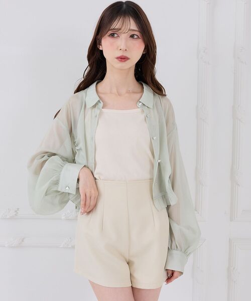 MAJESTIC LEGON(マジェスティックレゴン)の「インナー付きドロストシアーブラウス(シャツ/ブラウス・レディース・ミント/ピンク/アイボリー/ブルー・MEDIUM)」の17枚目の写真