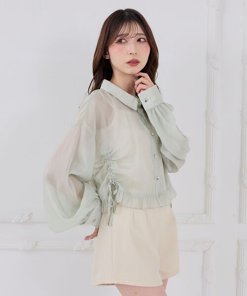 MAJESTIC LEGON(マジェスティックレゴン)の「インナー付きドロストシアーブラウス(シャツ/ブラウス・レディース・ミント/ピンク/アイボリー/ブルー・MEDIUM)」の18枚目の写真