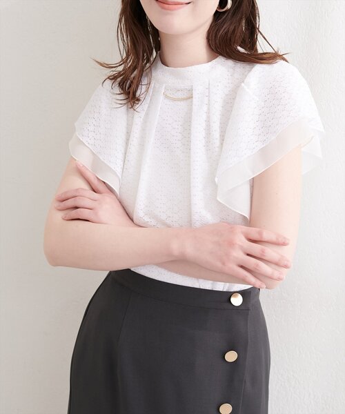 natural couture(ナチュラルクチュール)の「プチハイフリル袖ブラウス(シャツ/ブラウス・レディース・ネイビー/ミント/ブルー/グレー/オフホワイト・FREE)」の7枚目の写真