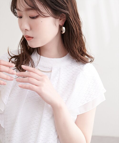 natural couture(ナチュラルクチュール)の「プチハイフリル袖ブラウス(シャツ/ブラウス・レディース・ネイビー/ミント/ブルー/グレー/オフホワイト・FREE)」の8枚目の写真