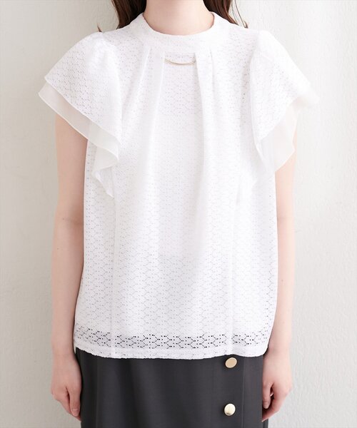 natural couture(ナチュラルクチュール)の「プチハイフリル袖ブラウス(シャツ/ブラウス・レディース・ネイビー/ミント/ブルー/グレー/オフホワイト・FREE)」の10枚目の写真