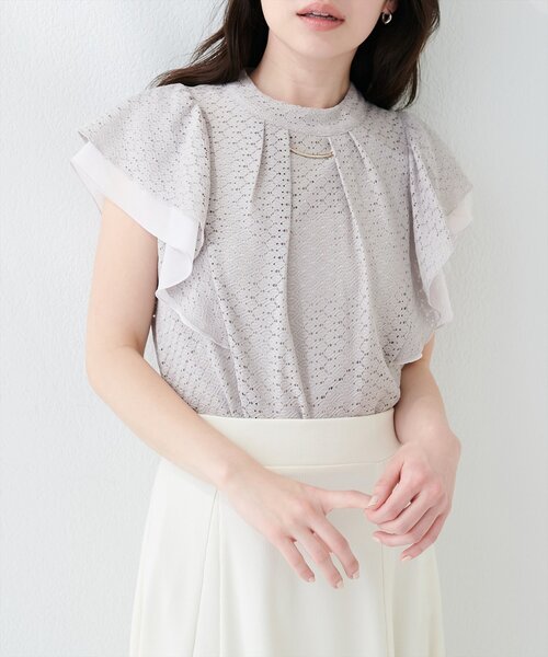natural couture(ナチュラルクチュール)の「プチハイフリル袖ブラウス(シャツ/ブラウス・レディース・ネイビー/ミント/ブルー/グレー/オフホワイト・FREE)」の19枚目の写真