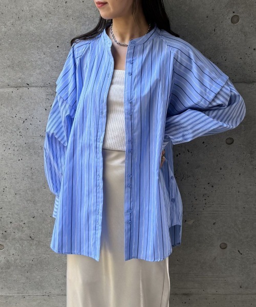CIEL'AIR(シエルエアー)の「SPLIT SLEEVE MULTI-WAY SHIRT(セパレートスリーブマルチウェイシャツ)(シャツ/ブラウス・レディース・サックスブルー/ベージュ・FREE)」の1枚目の写真
